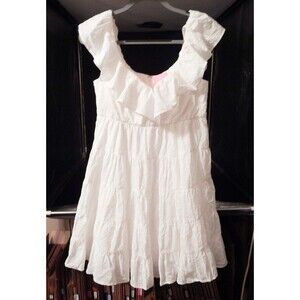 Lilly Pulitzer Emie Dress Resort White Ditsy Vine Eyelet Sz 6 Tiered Babydoll